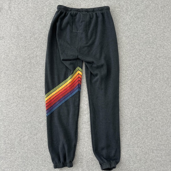 Aviator Nation Sweatpants Womens XS Black Rainbow 5 Stripe Fleece Joggers USA - Picture 4 of 7